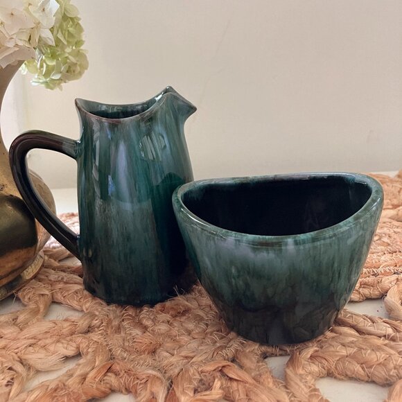 Blue Mountain Pottery Small Milk Cream Pitcher and Open Sugar Bowl 1970's - Picture 1 of 9